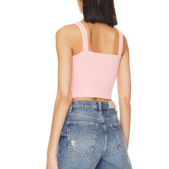 Free People x Intimately pink solid rib brami crop top size L/XL - Picture 2 of 6